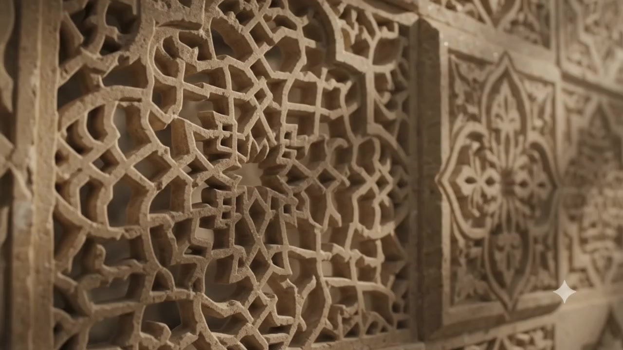 CNC-carved jaali screen macro detail
