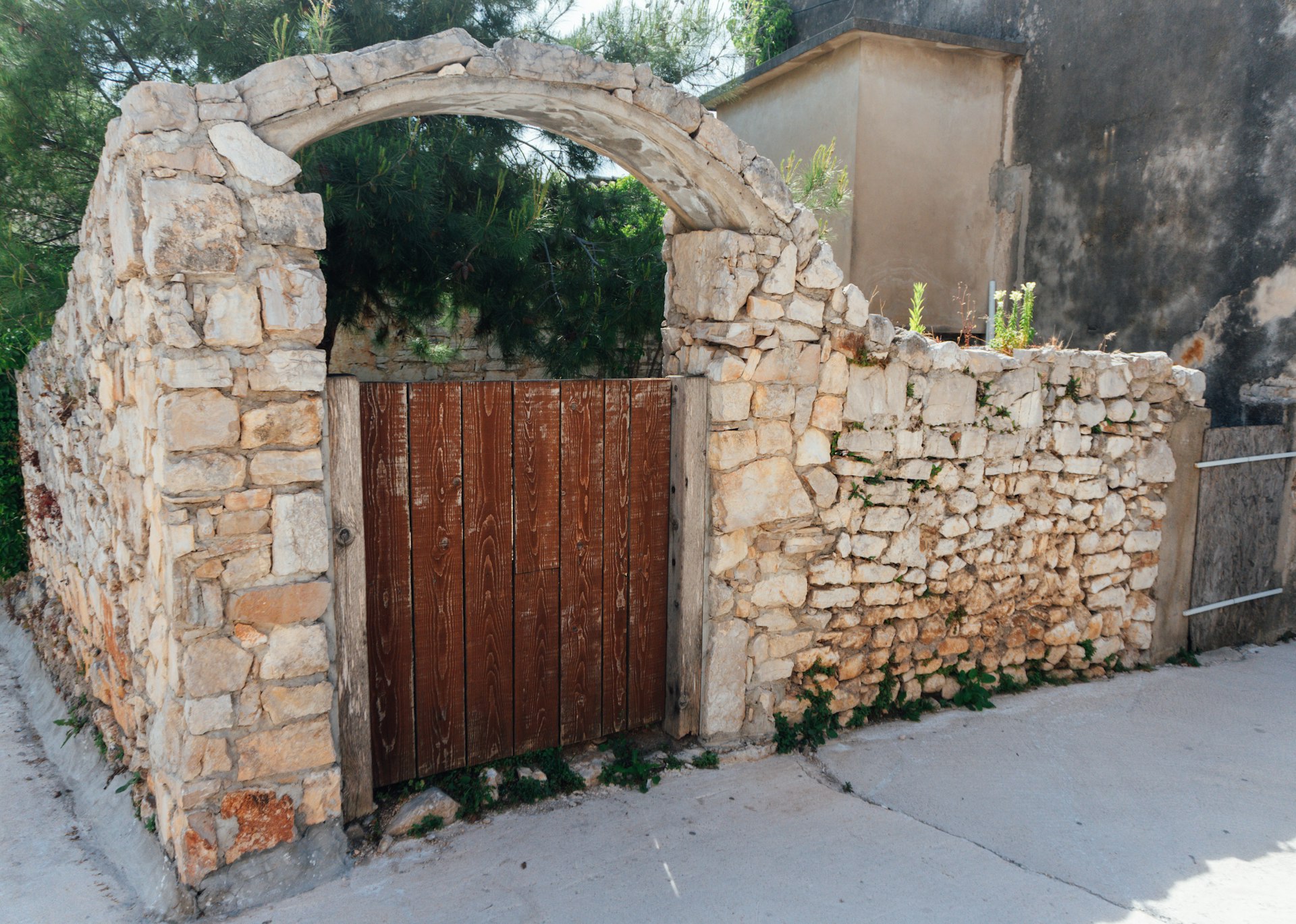 Grand columned stone entrance at dusk